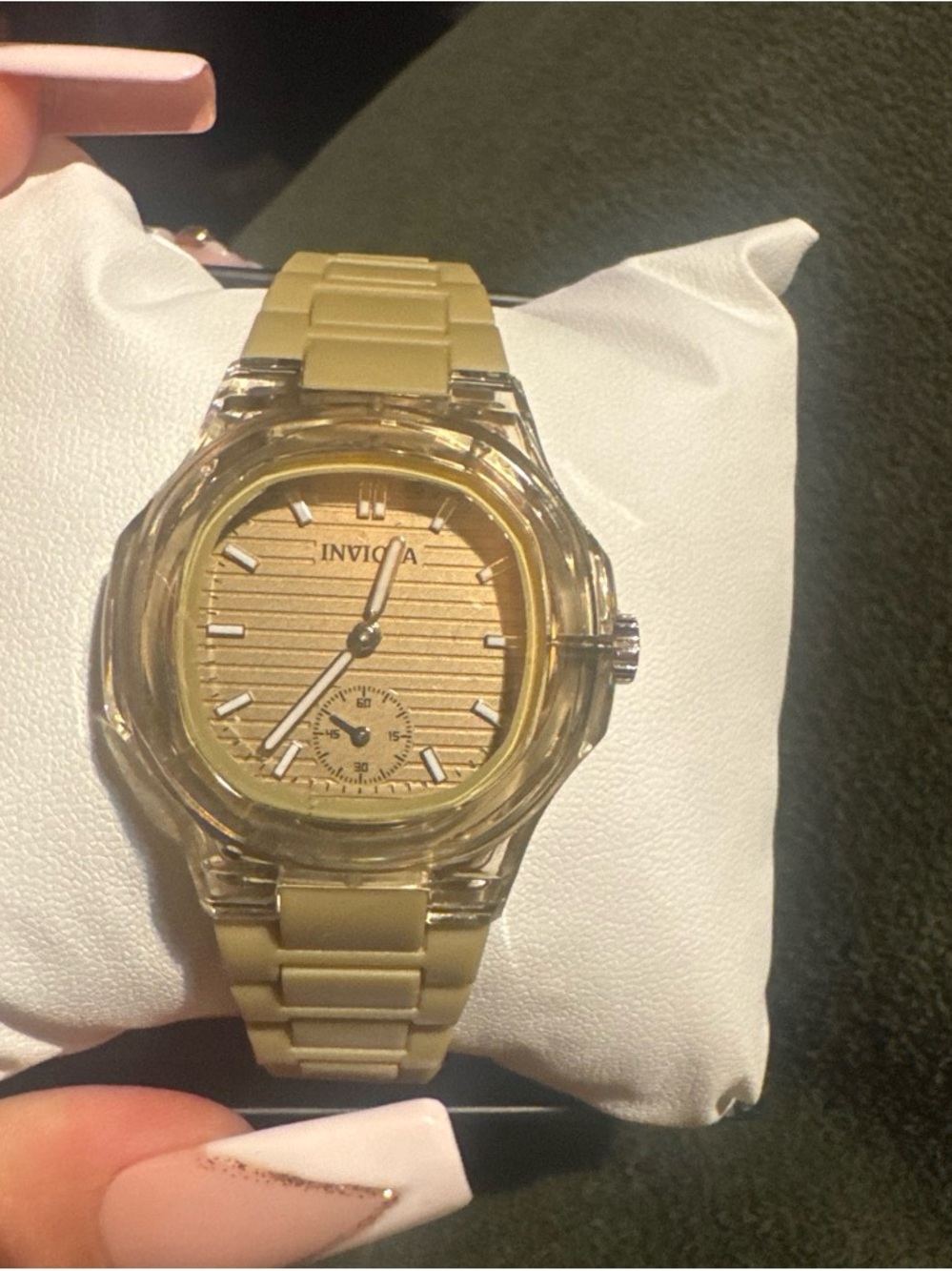 Invicta Khaki Dial Watch with Translucent Gold Case